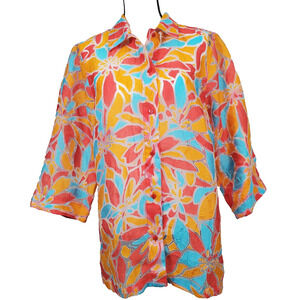 Retro Allison Daley Colorful Floral 3/4 Sleeve Top - 16W